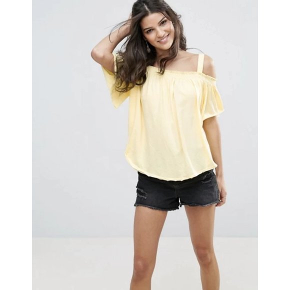 Free People Darling Lemon Cold Shoulder Yellow Babydoll Blouse Tank Top Large - Picture 1 of 11